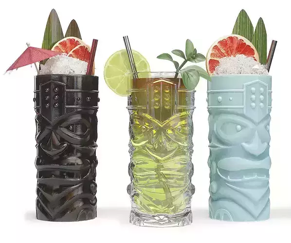 TIKI glasses with cocktails