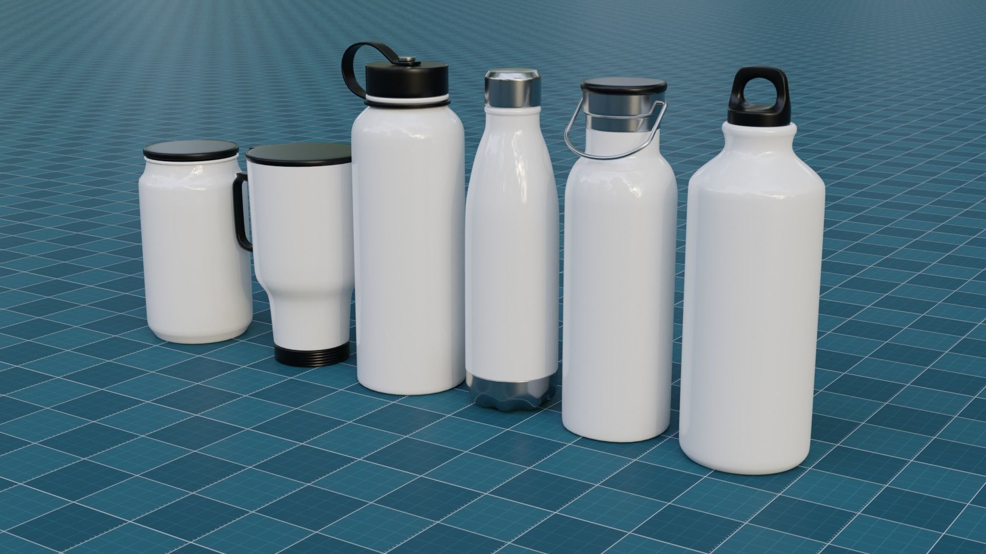 The Set Metallic Bottle Low-poly 3D model_1