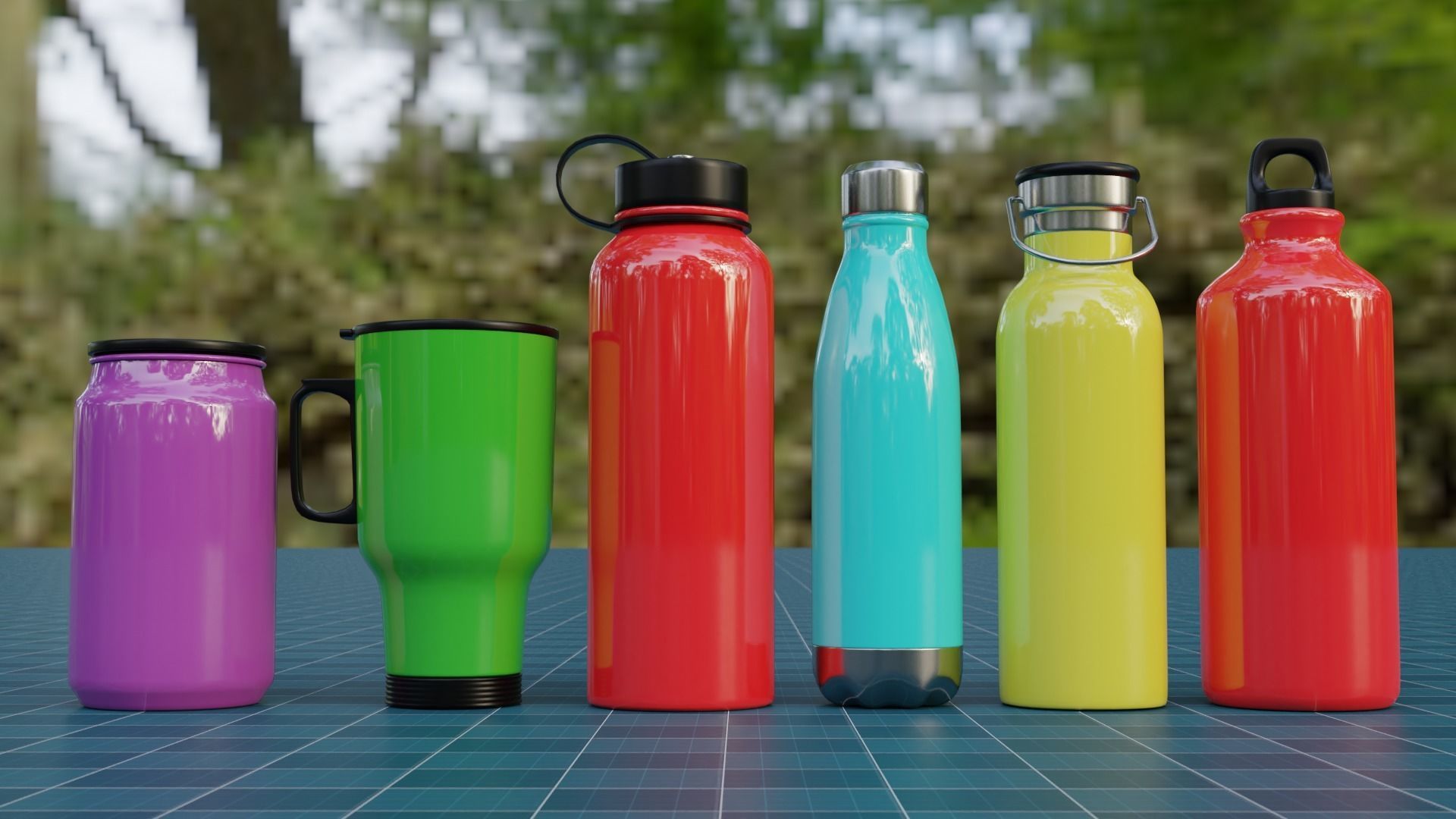 The Set Metallic Bottle Low-poly 3D model_8