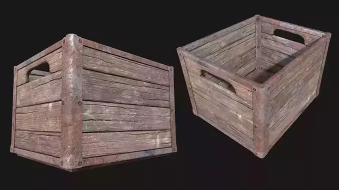 Low Poly PBR Wood Dairy Crate Low-poly 3D model