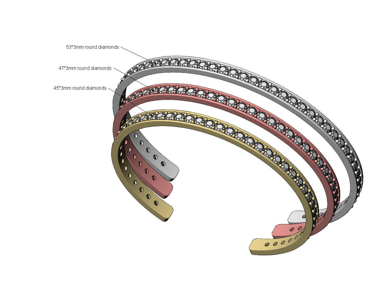 Simple diamond cuff bracelet 3D print model_3