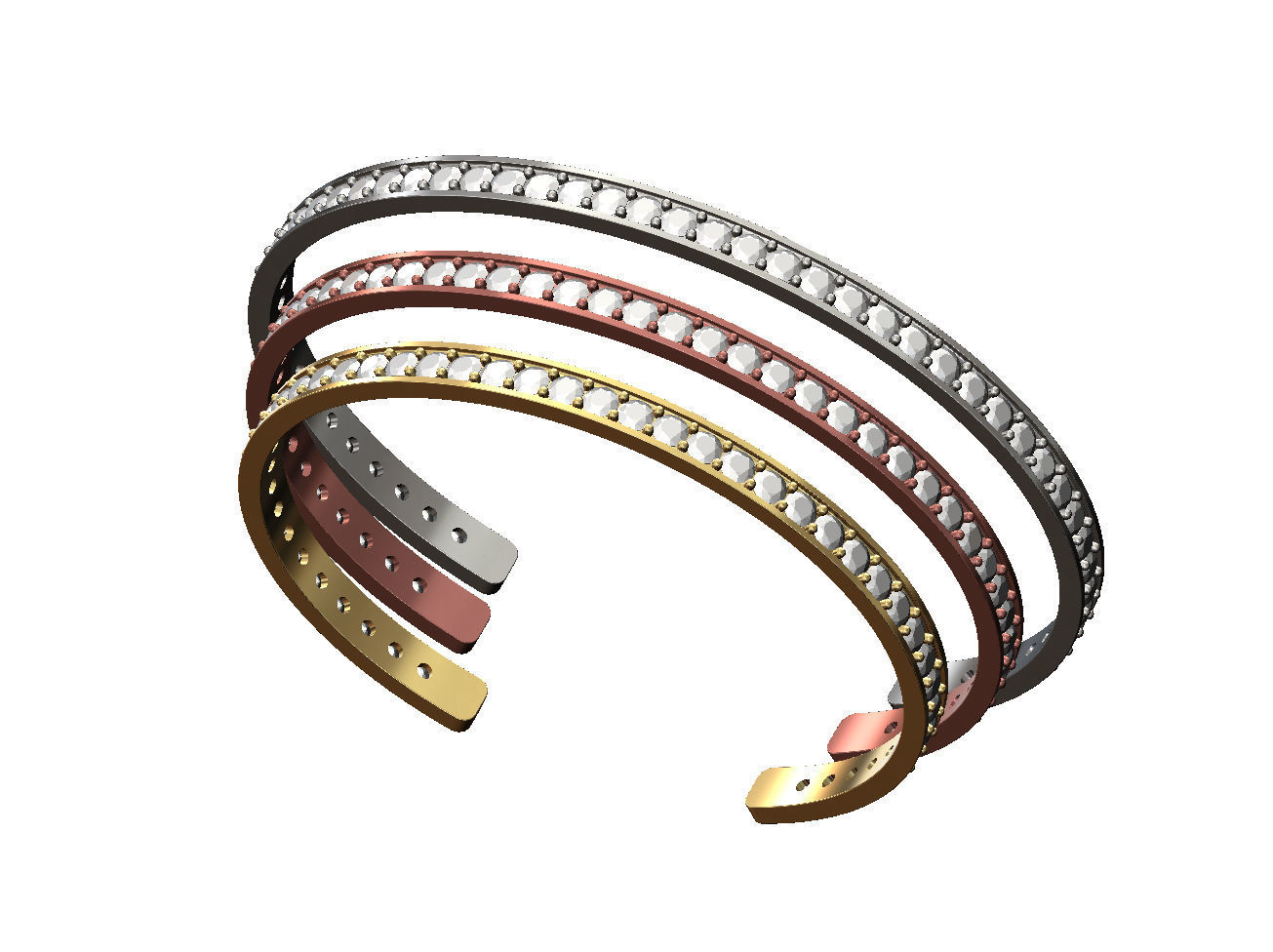 Simple diamond cuff bracelet 3D print model_1