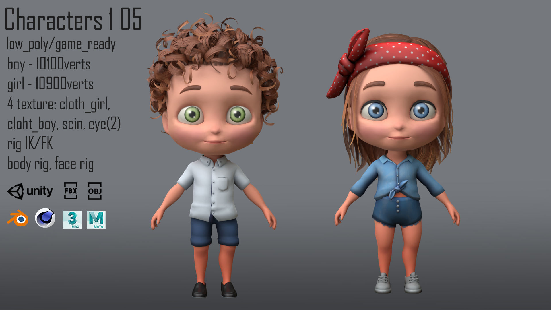 3D model Characters kids 1 05 VR / AR / low-poly rigged animated | CGTrader