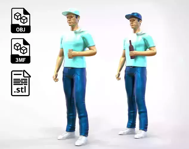 N1 man drinking beer can or wine bottle 3D print model