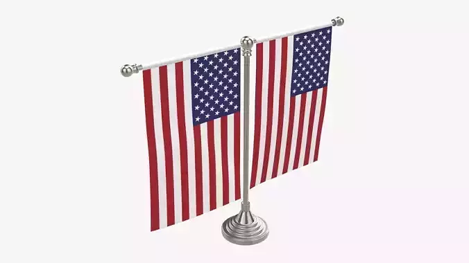 Decorative desk flag on double flagpole 3D model