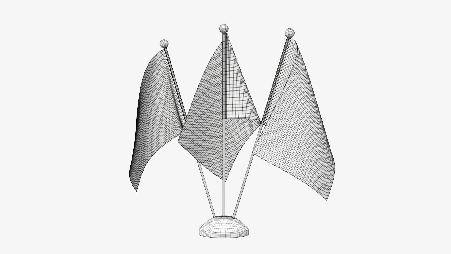 Desk decorative flag on triple flagpole 3D model_8