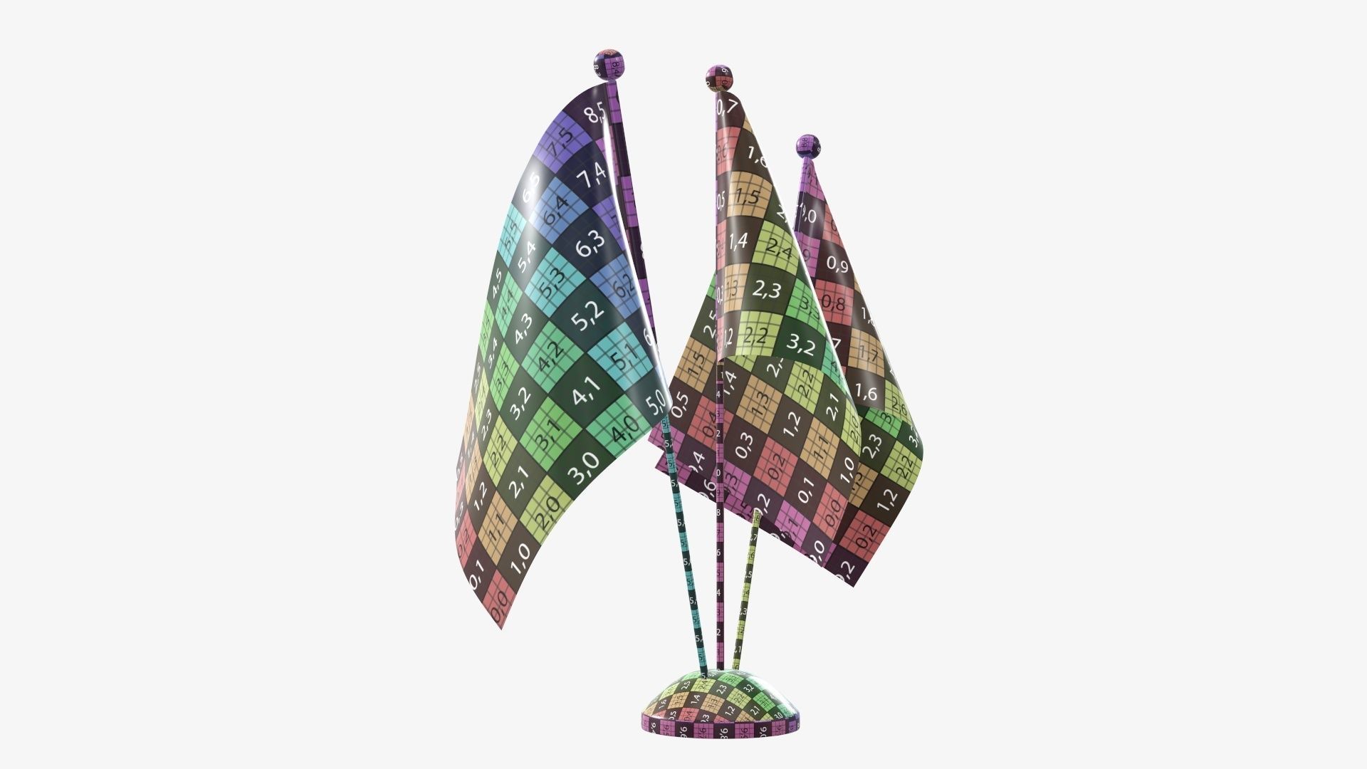 Desk decorative flag on triple flagpole 3D model_13