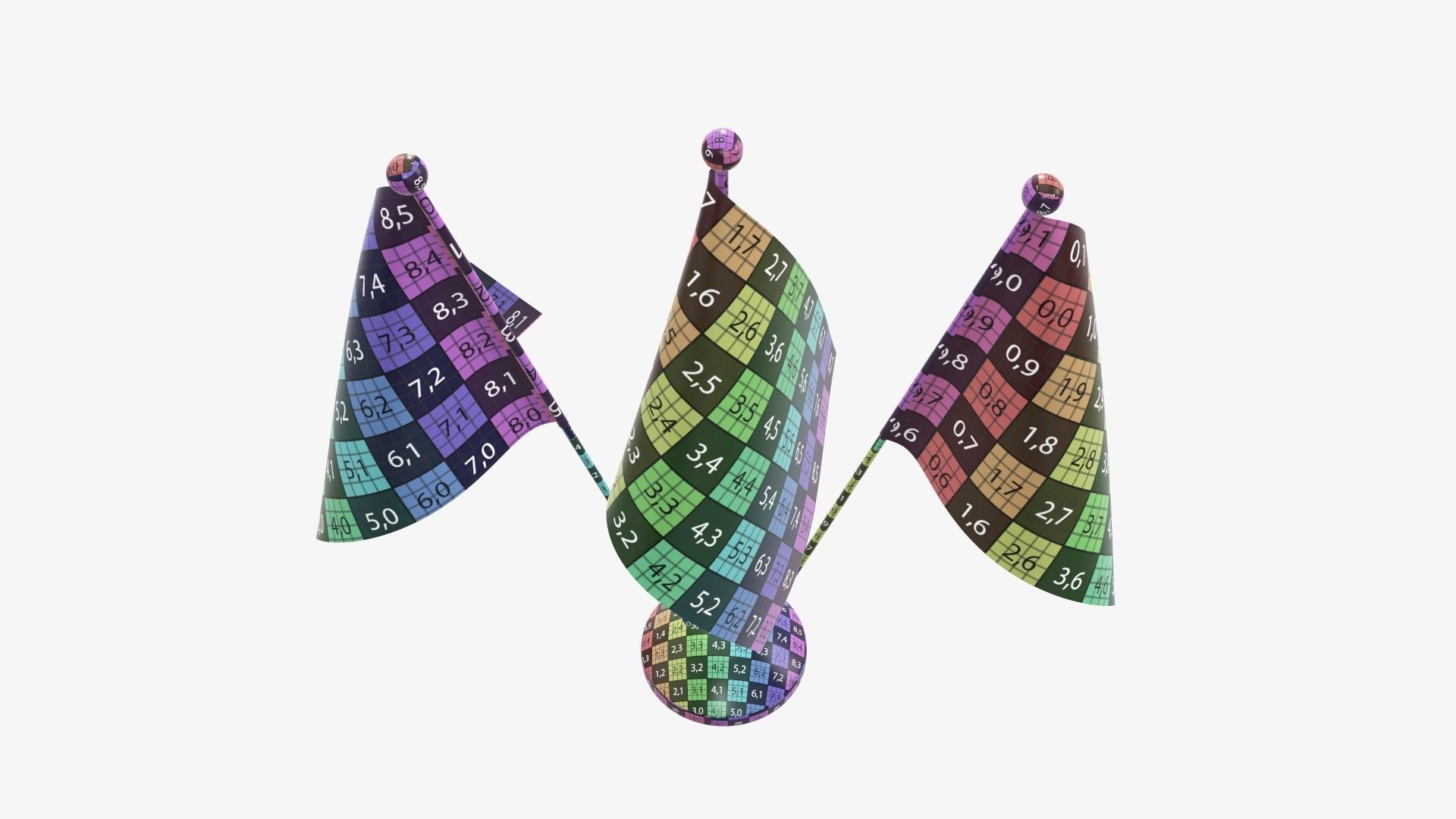 Desk decorative flag on triple flagpole 3D model_16