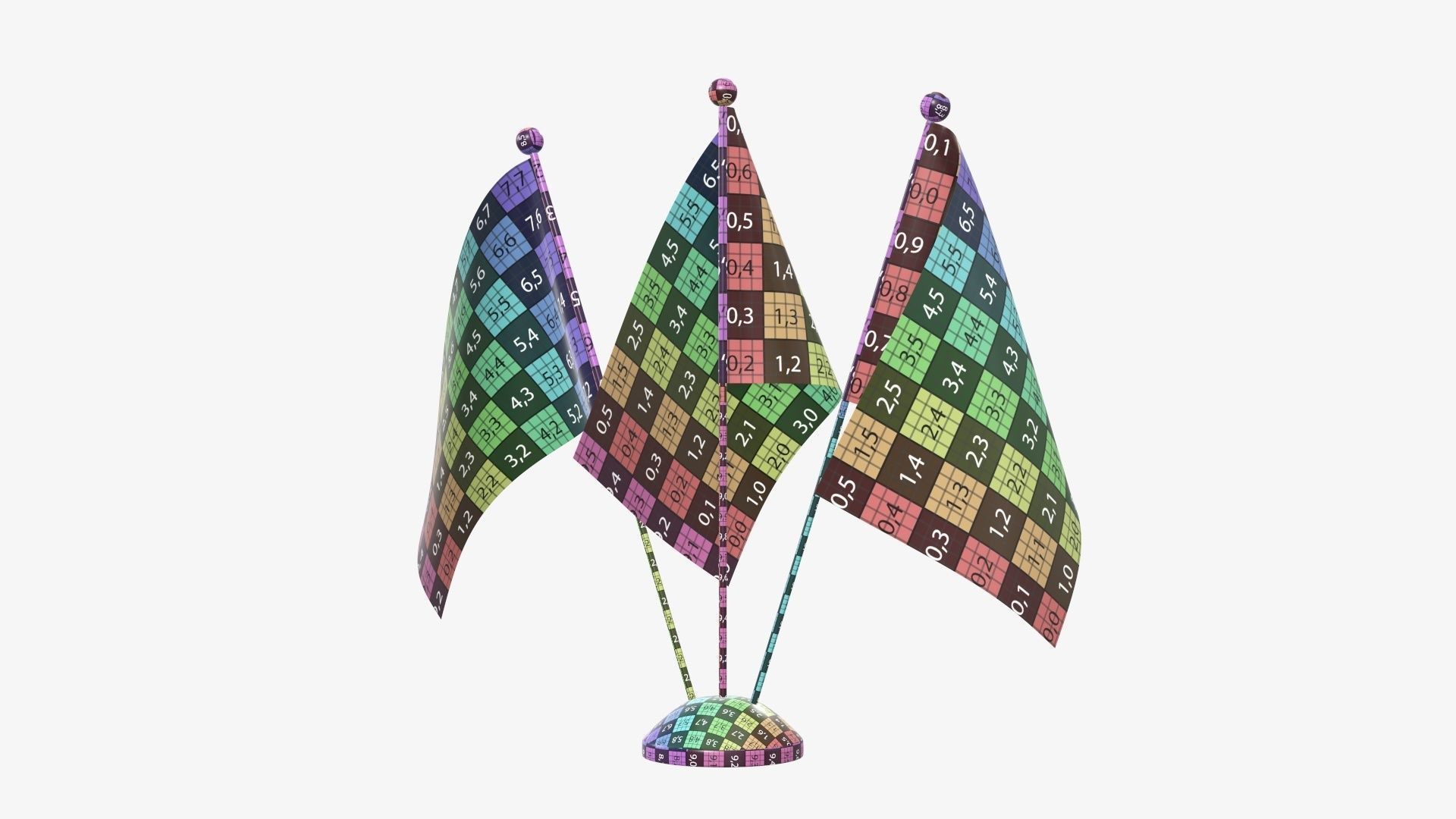 Desk decorative flag on triple flagpole 3D model_14