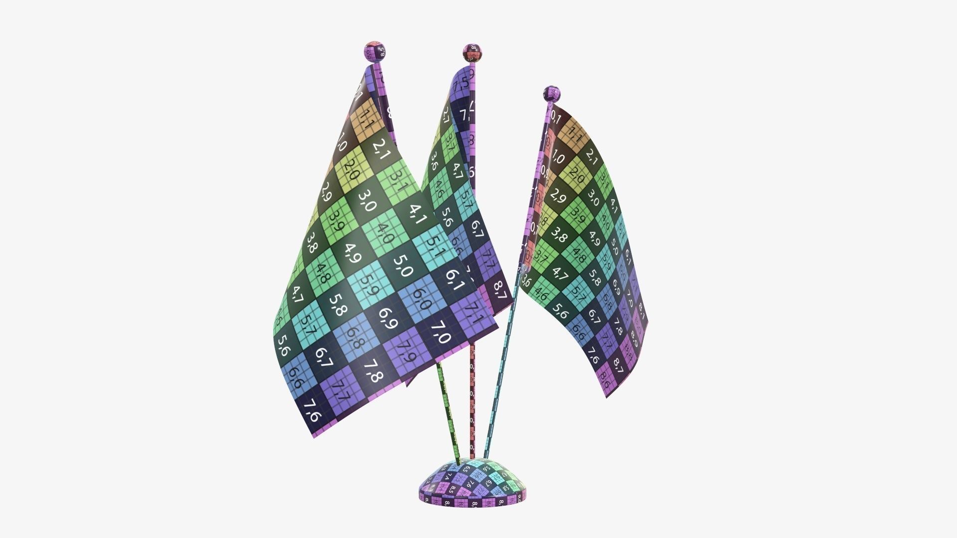 Desk decorative flag on triple flagpole 3D model_15