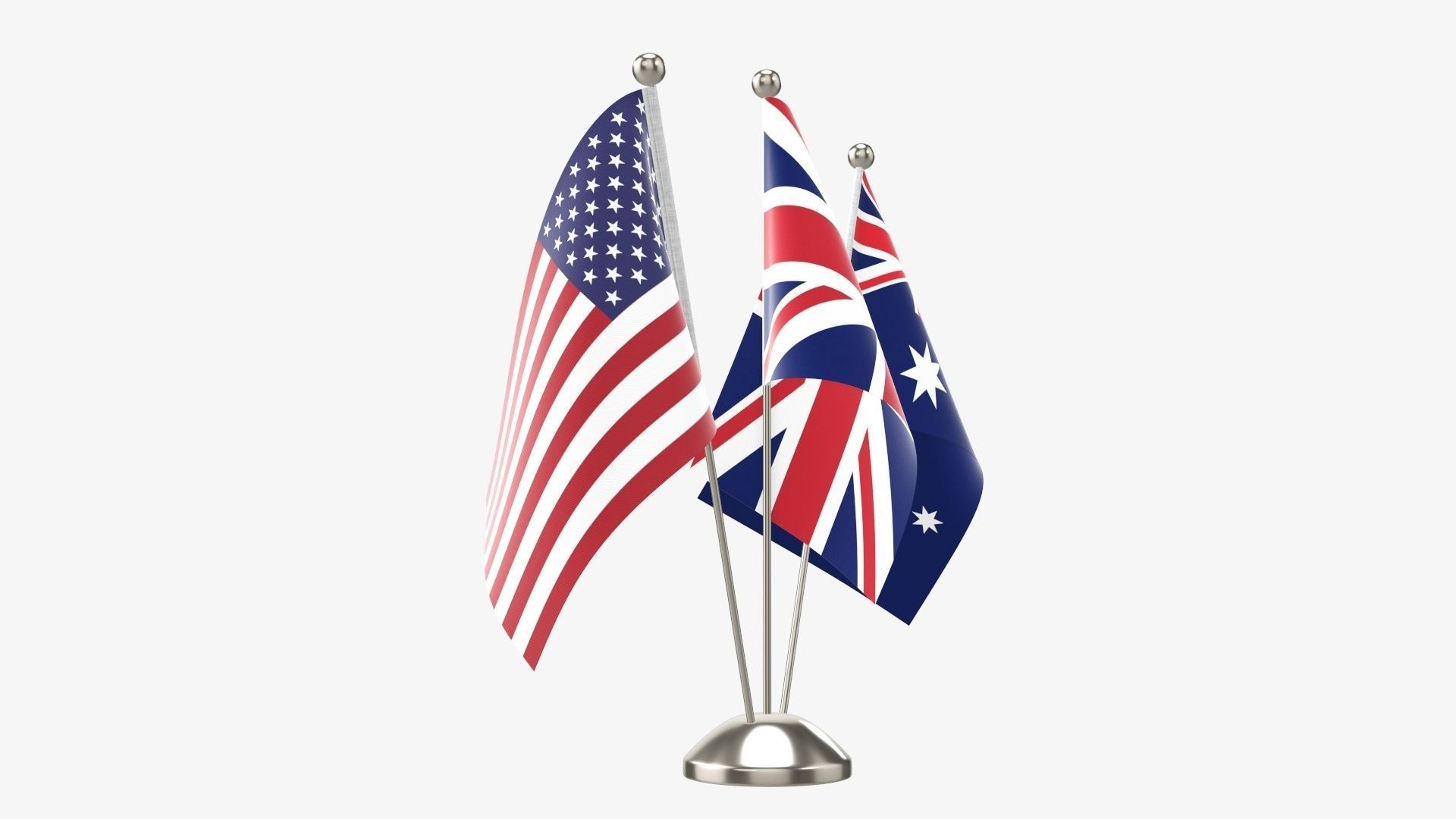 Desk decorative flag on triple flagpole 3D model_1