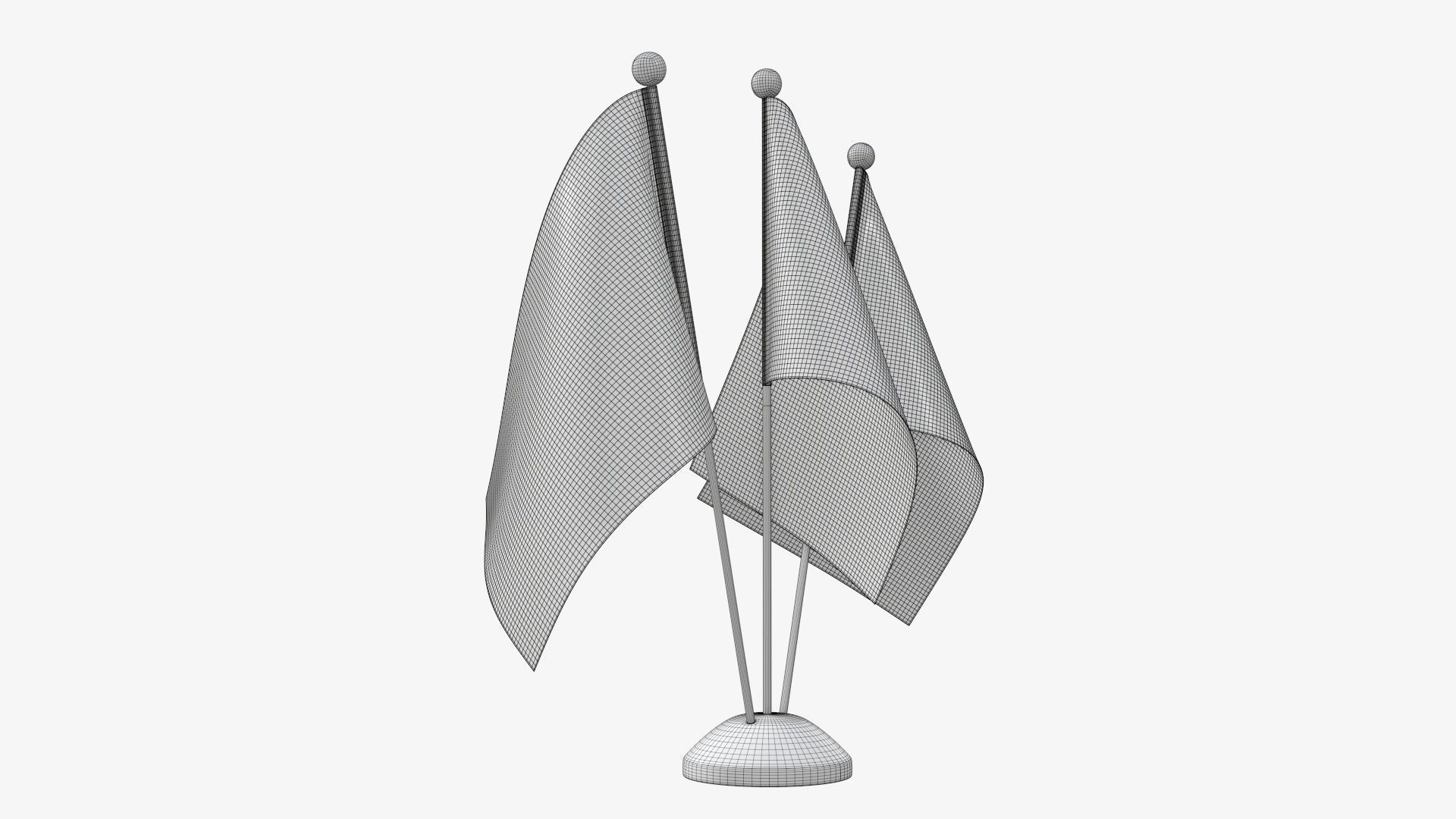 Desk decorative flag on triple flagpole 3D model_7