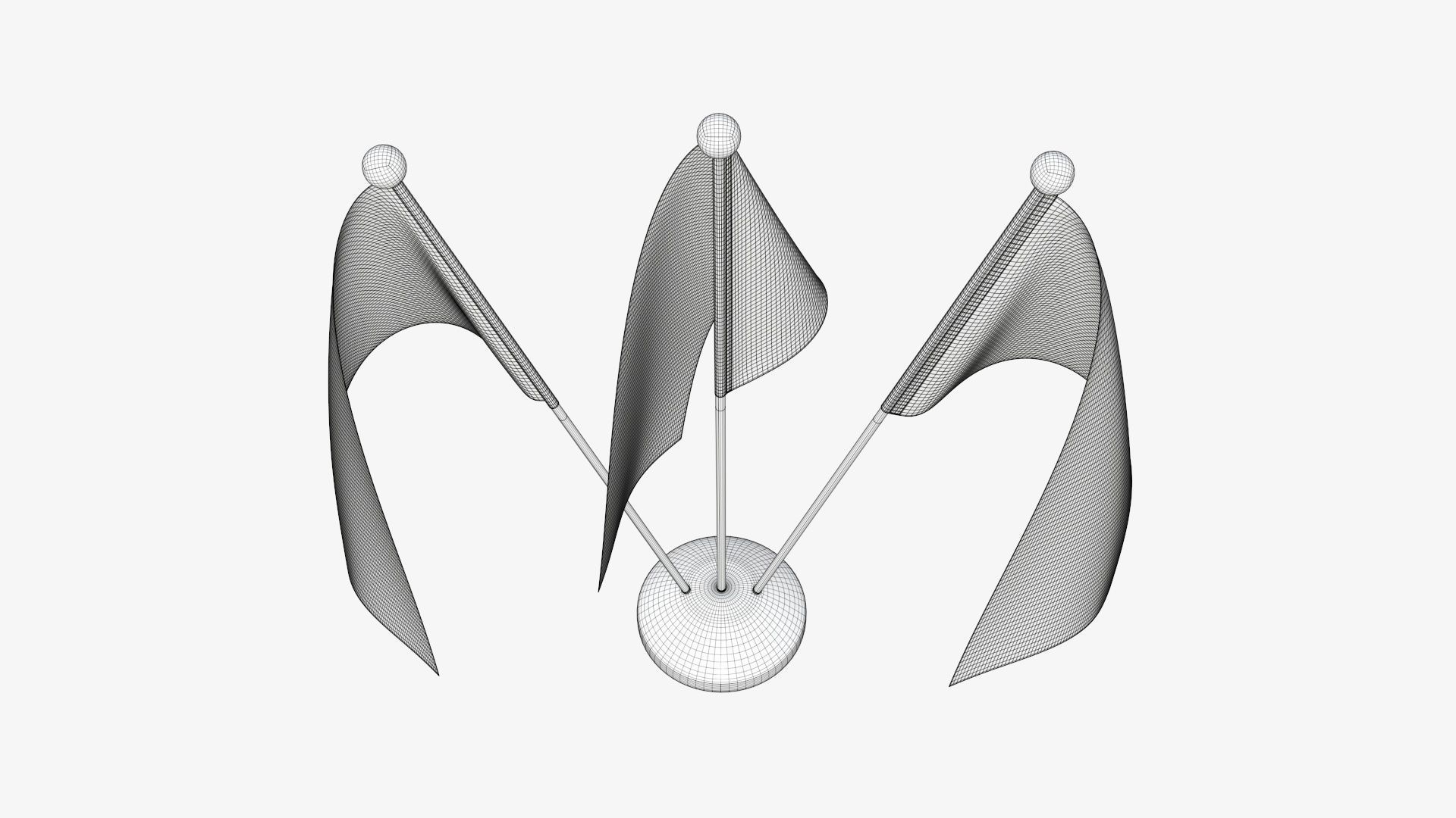 Desk decorative flag on triple flagpole 3D model_11