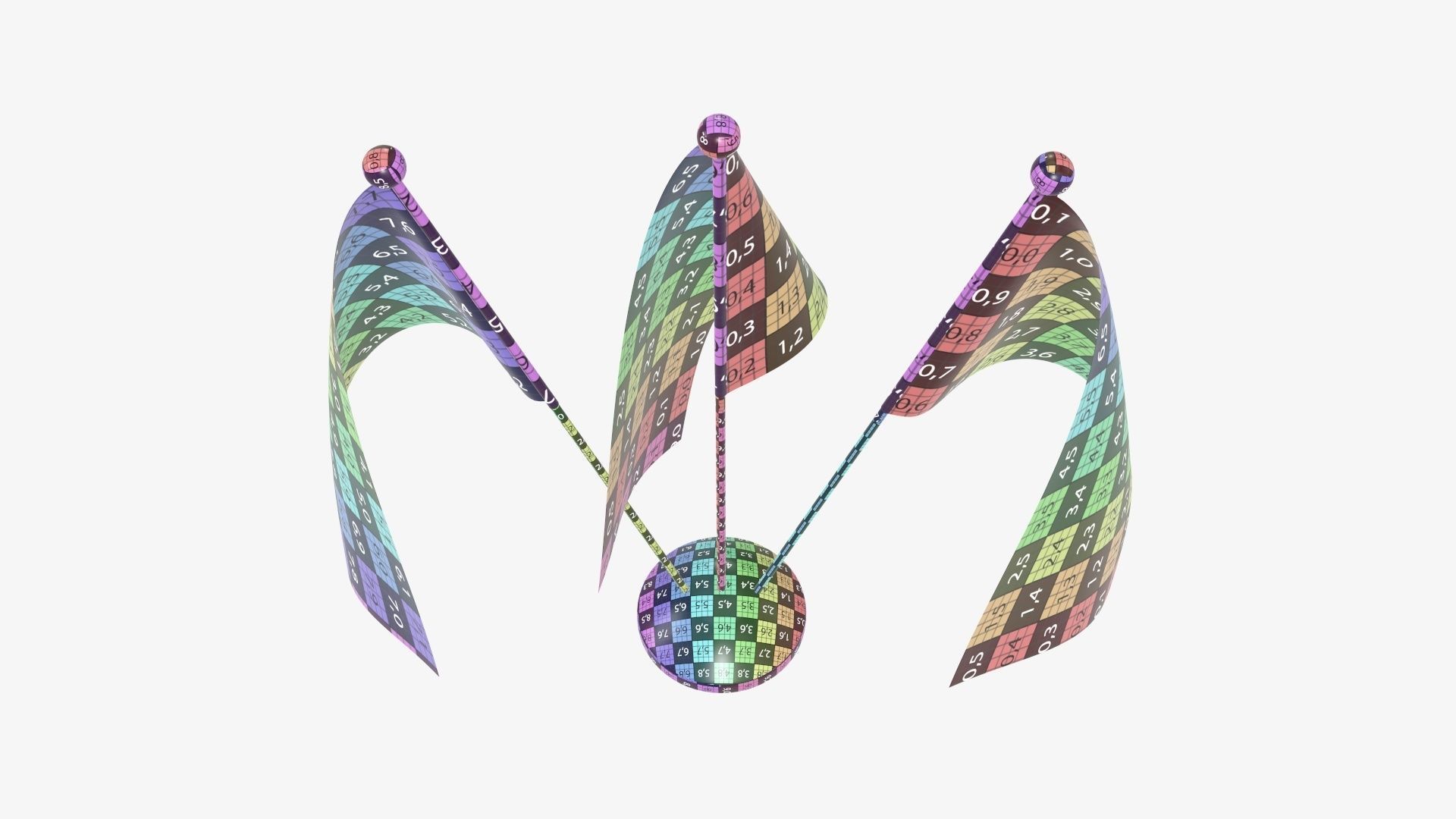 Desk decorative flag on triple flagpole 3D model_17