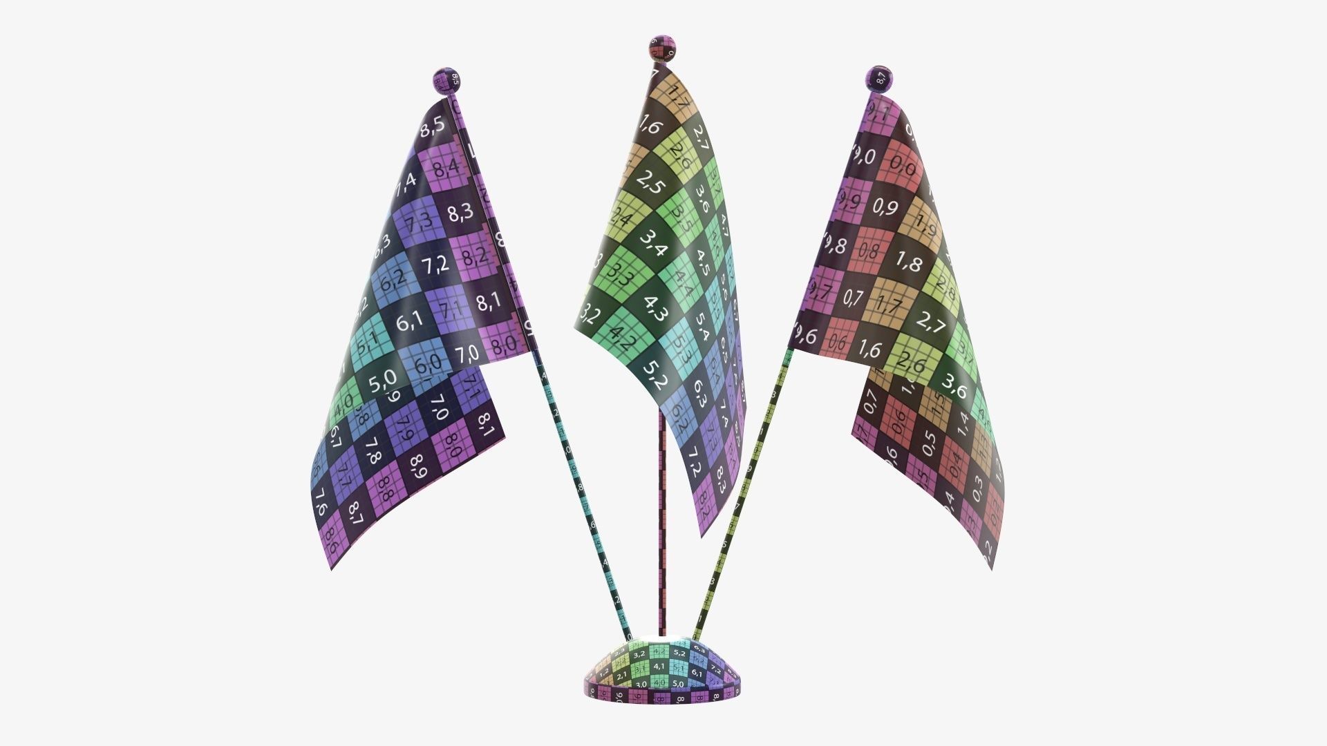 Desk decorative flag on triple flagpole 3D model_12