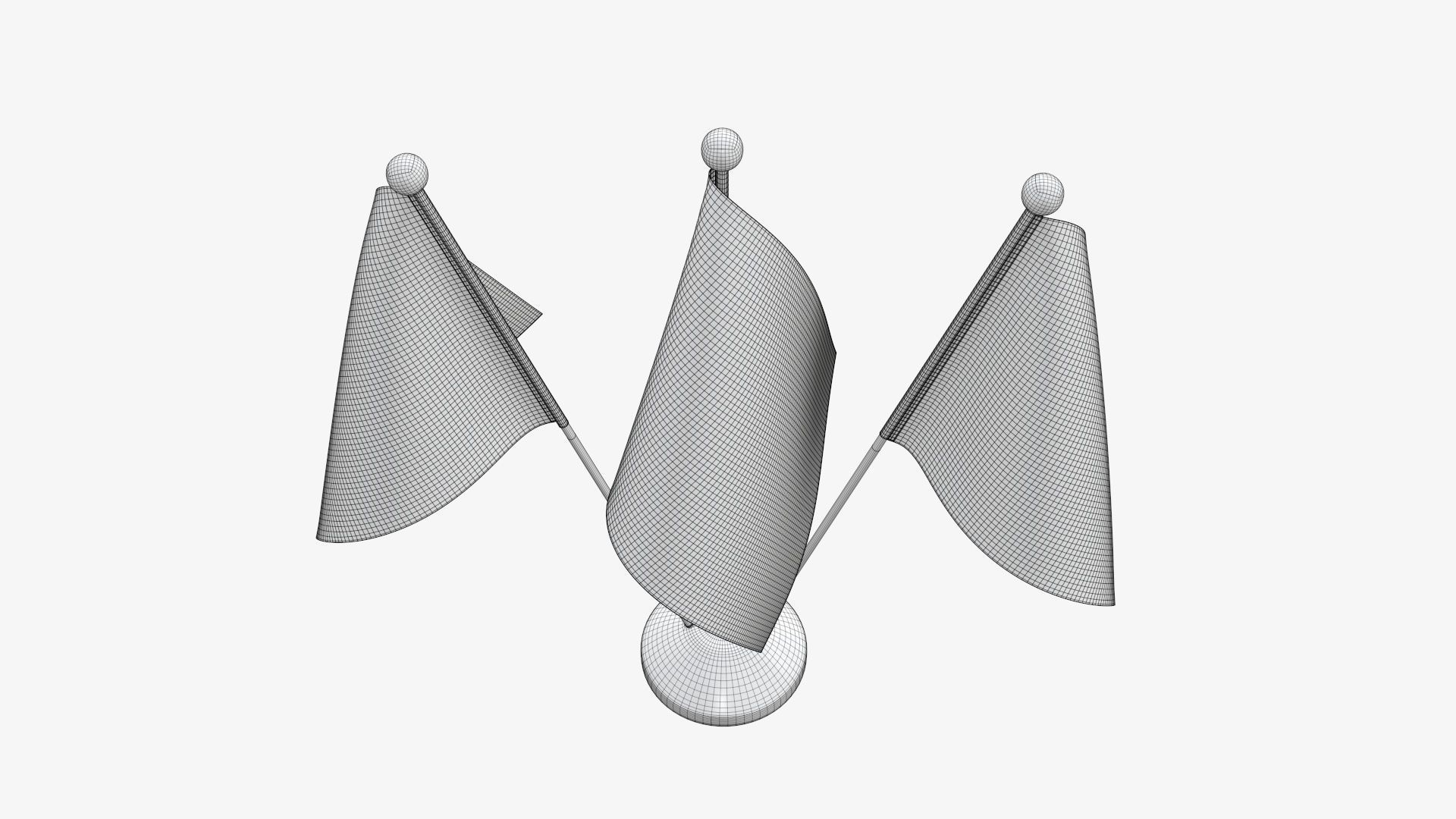 Desk decorative flag on triple flagpole 3D model_10