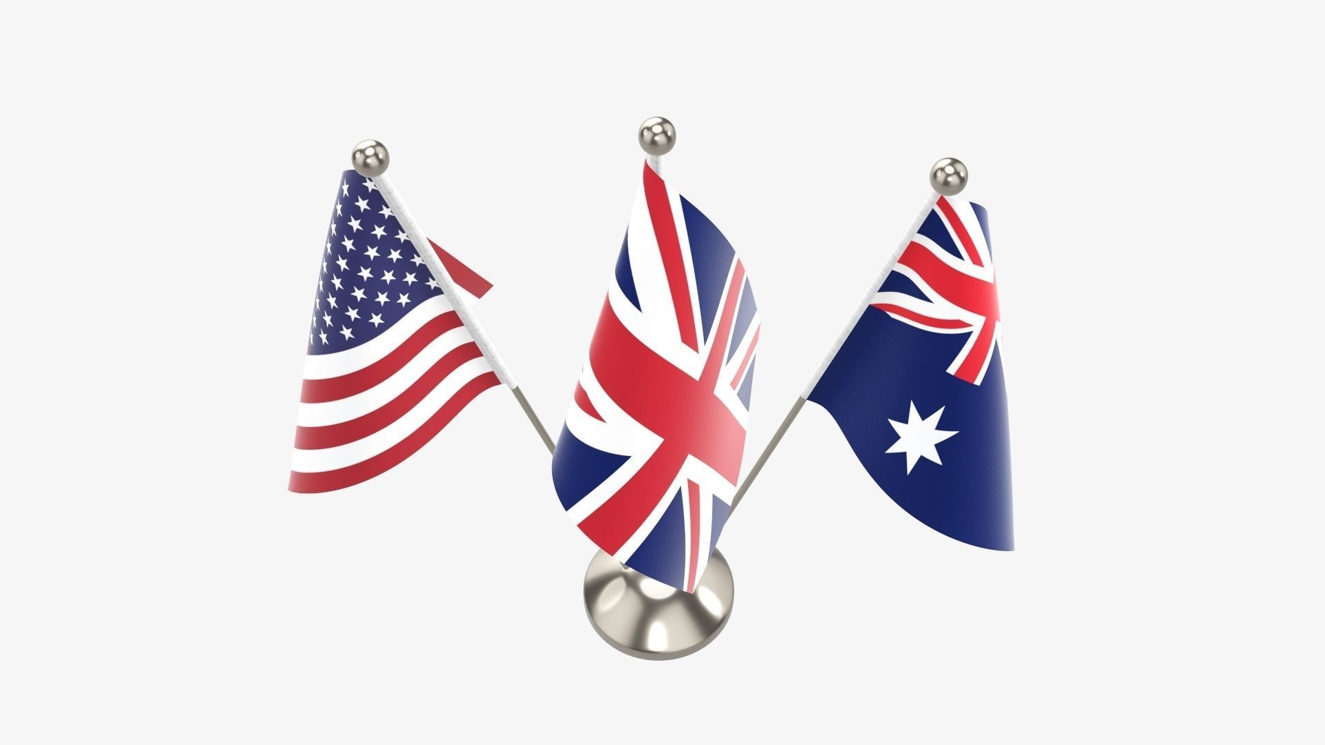 Desk decorative flag on triple flagpole 3D model_4