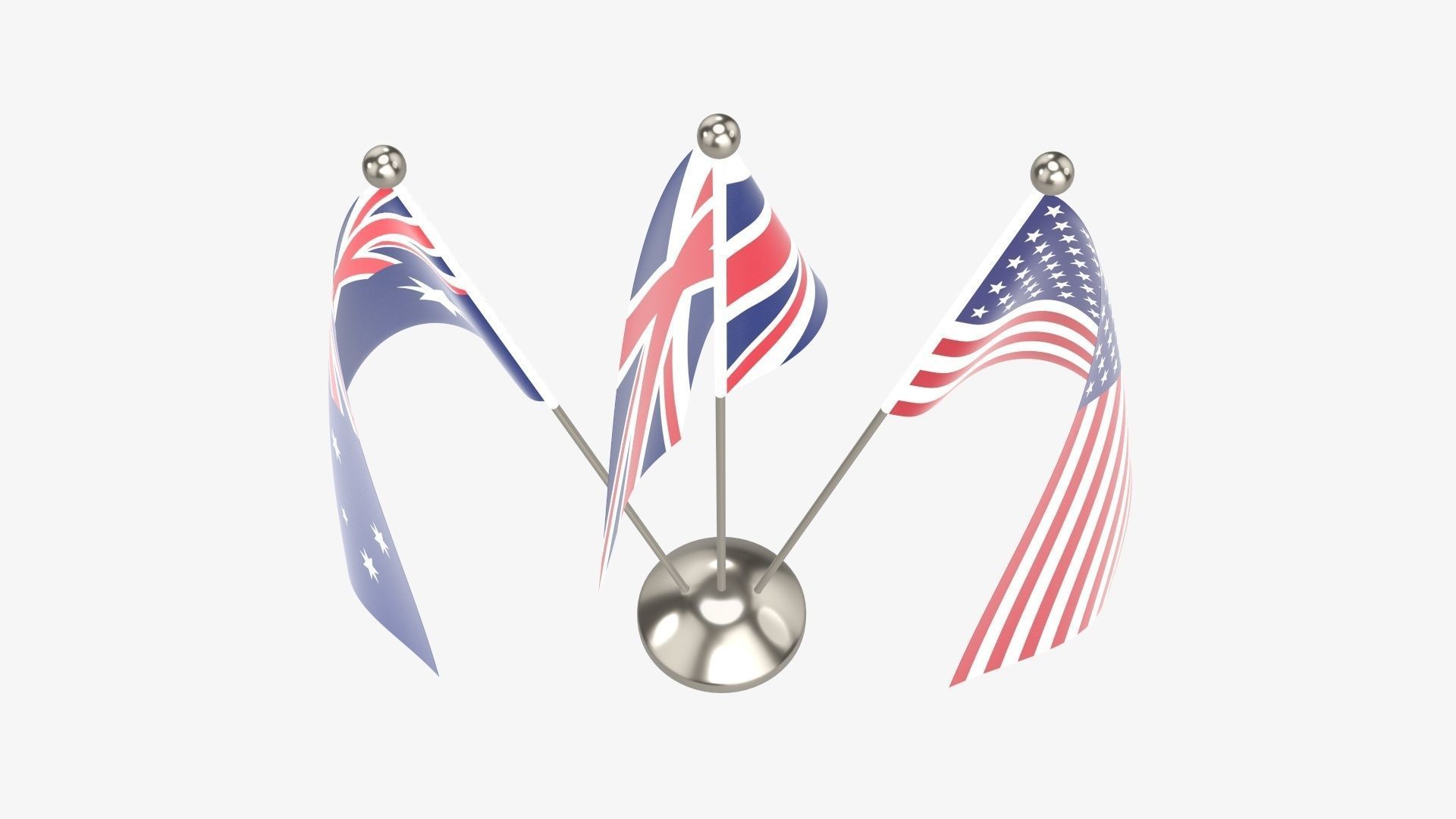 Desk decorative flag on triple flagpole 3D model_5