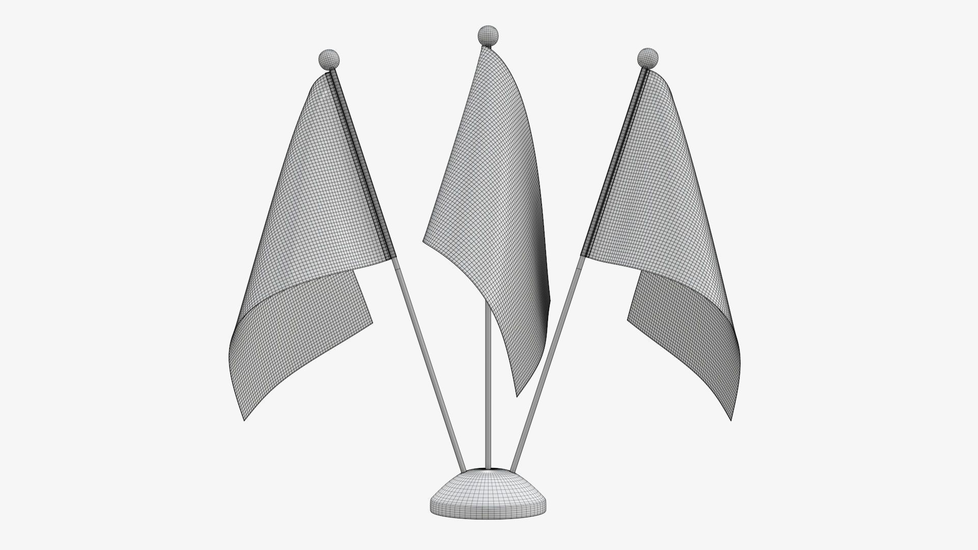 Desk decorative flag on triple flagpole 3D model_6