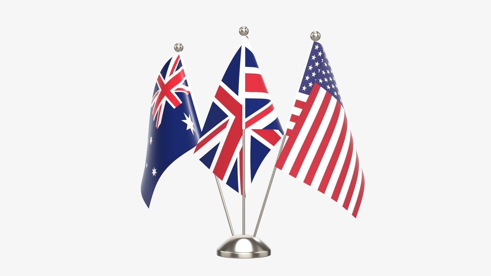 Desk decorative flag on triple flagpole 3D model_2