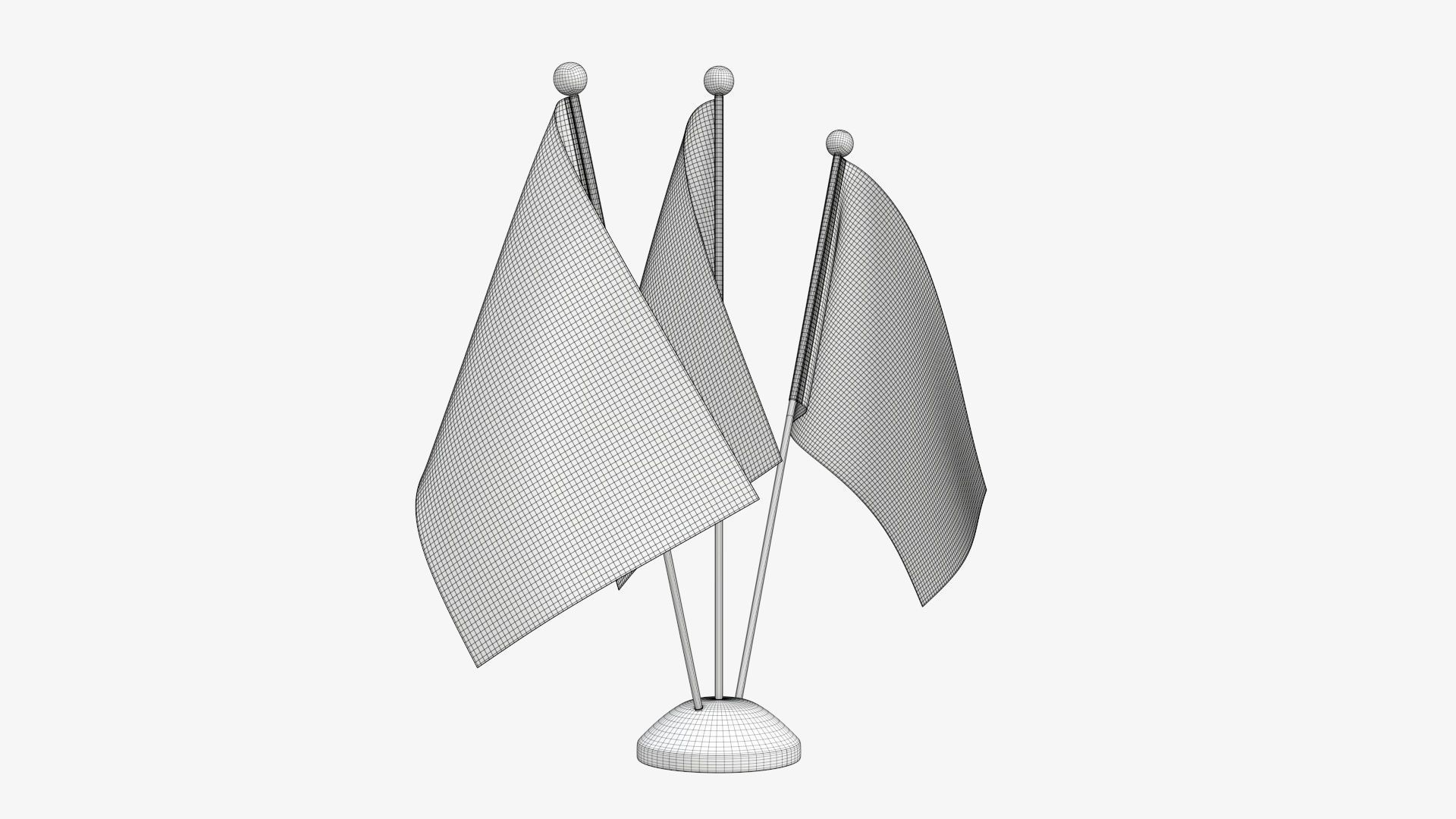 Desk decorative flag on triple flagpole 3D model_9