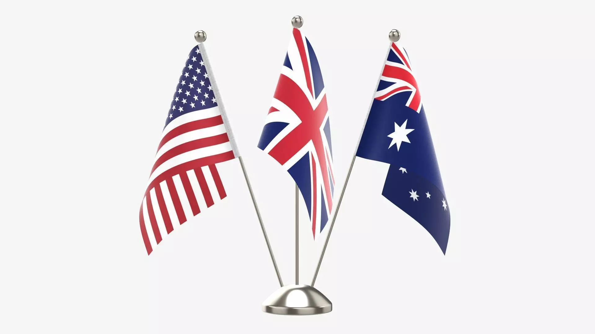 Desk decorative flag on triple flagpole 3D model_0