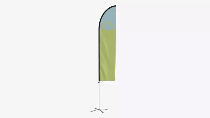 Feather type flag on flagpole 3D model