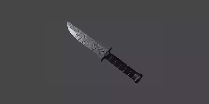 Military knife with damascus steel blade