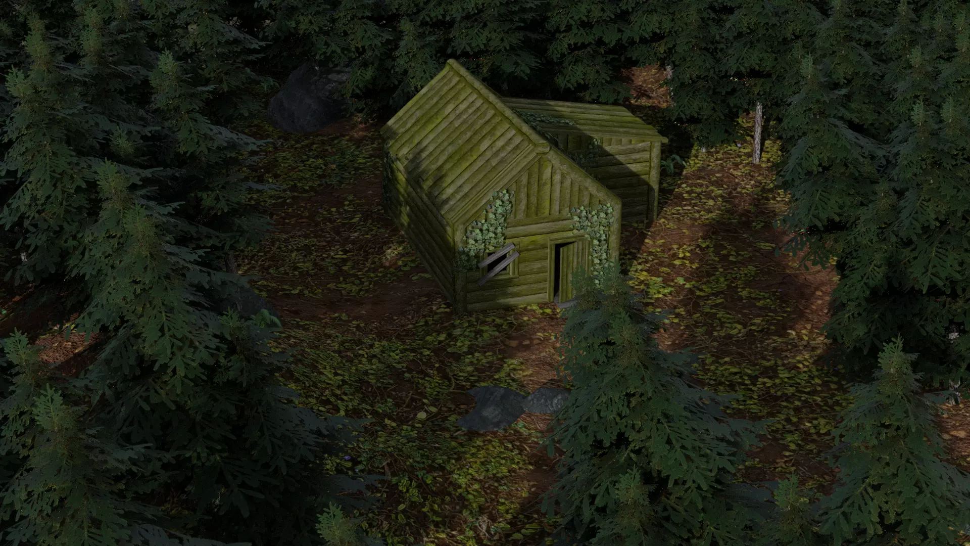 Cabin house in middle of forest 3D model_0