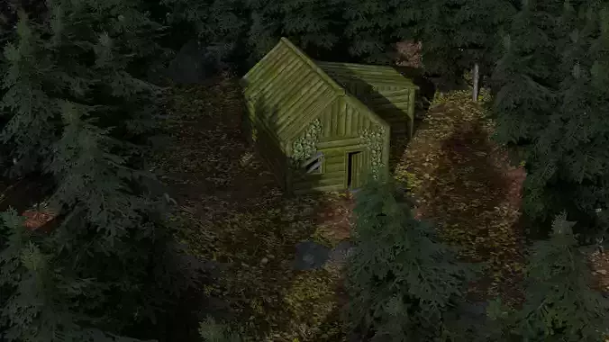 Cabin house in middle of forest
