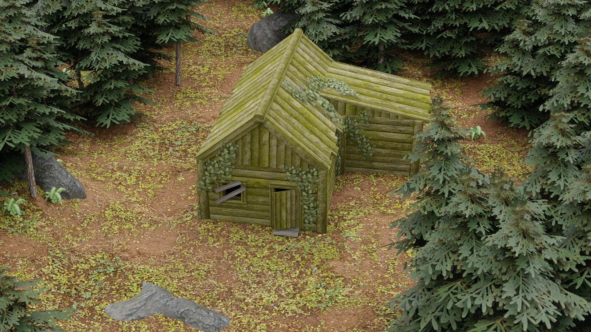 Cabin house in middle of forest 3D model_1