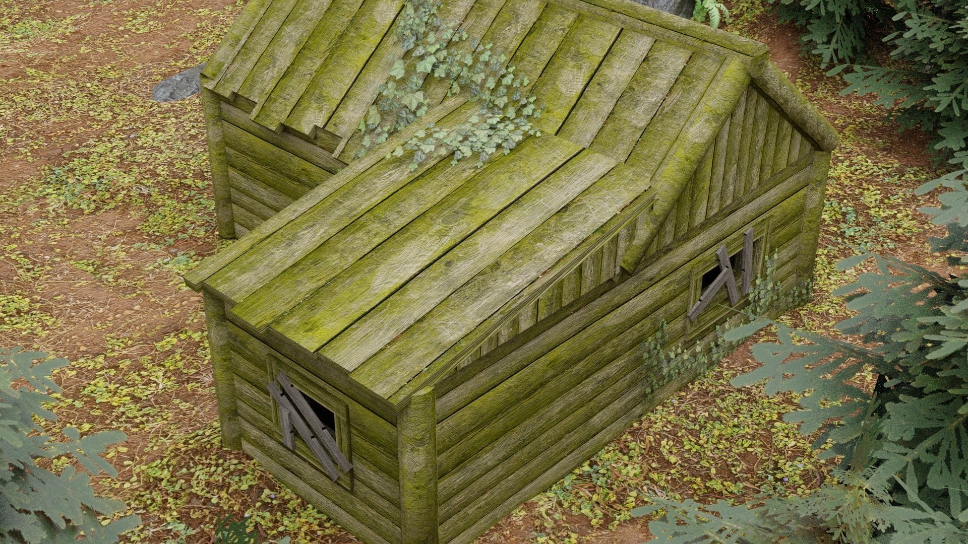 Cabin house in middle of forest 3D model_4