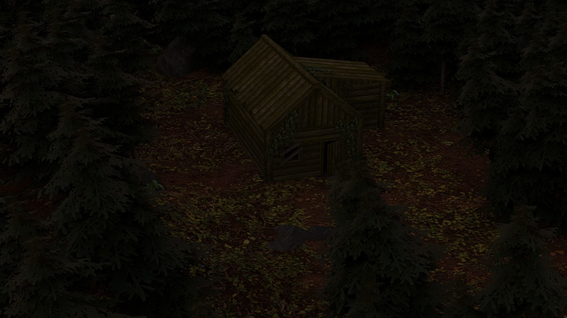 Cabin house in middle of forest 3D model_3