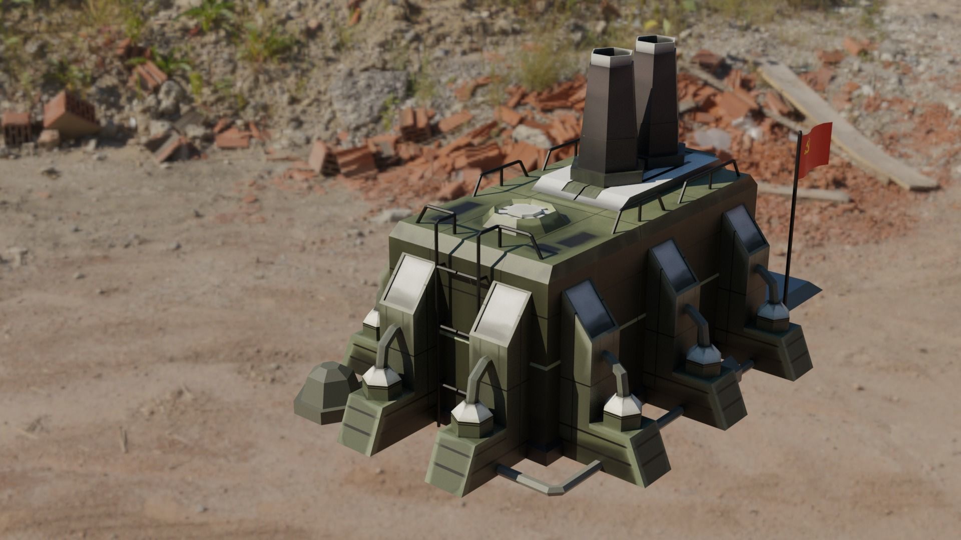 Low Poly Communist Party camp Free low-poly 3D model_1