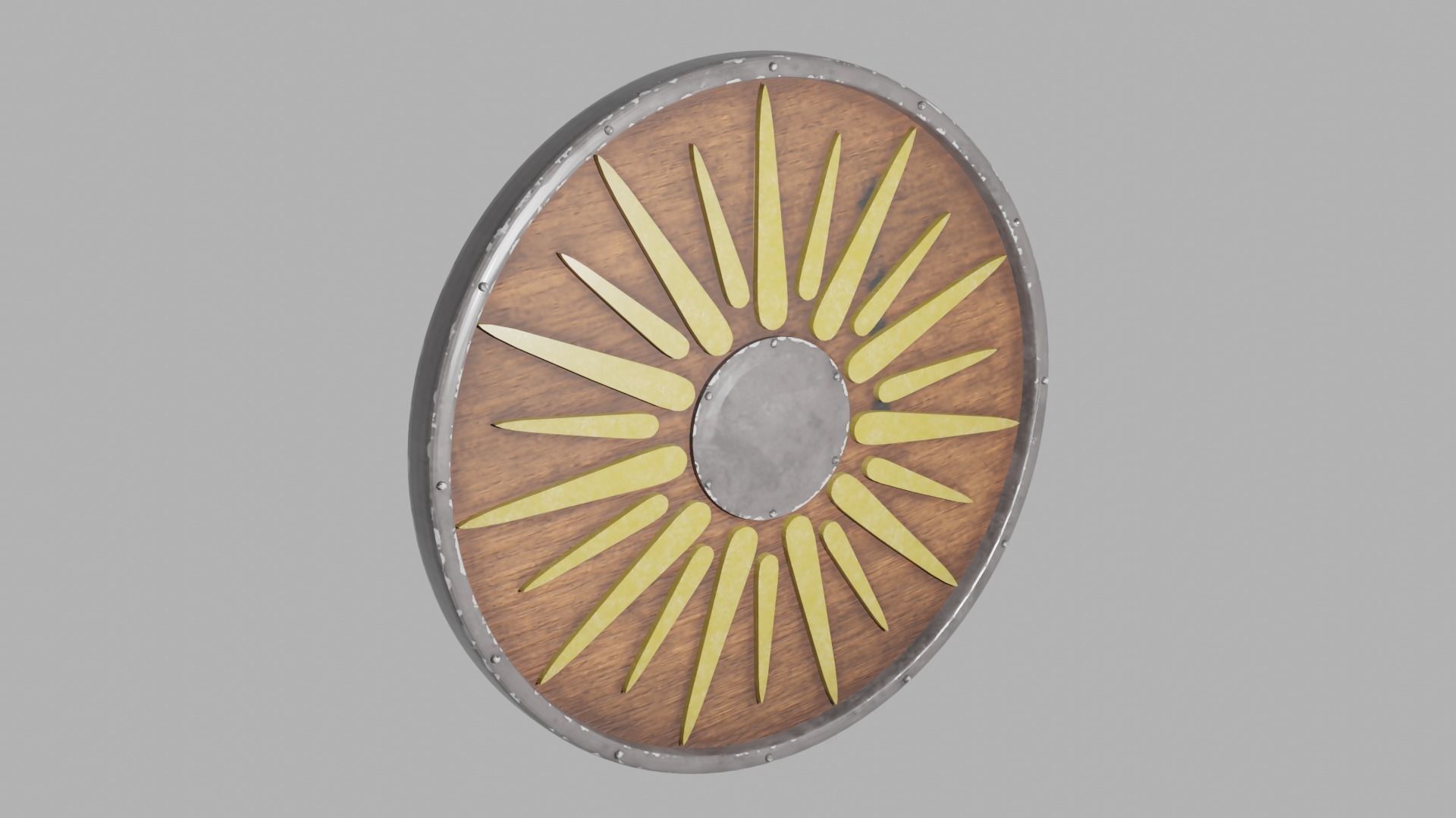 Wooden and Metallic shield 3D model_1