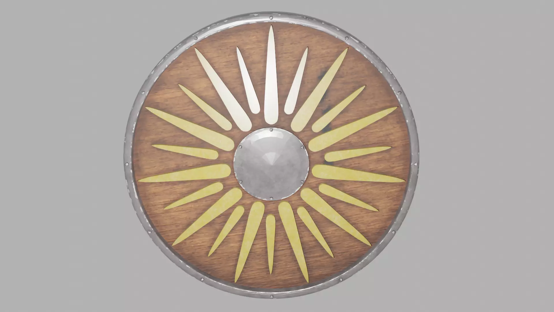 Wooden and Metallic shield 3D model_0