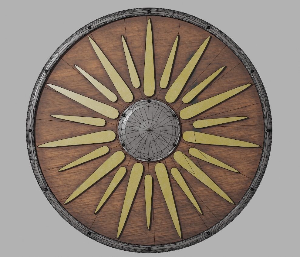 Wooden and Metallic shield 3D model_3