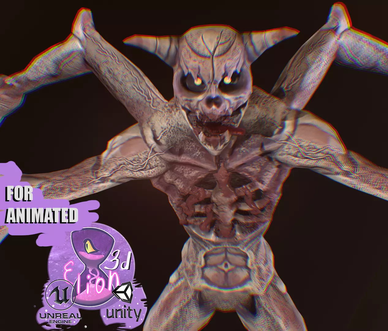 Monster Demon Skeleton Low poly model Low-poly 3D model_0