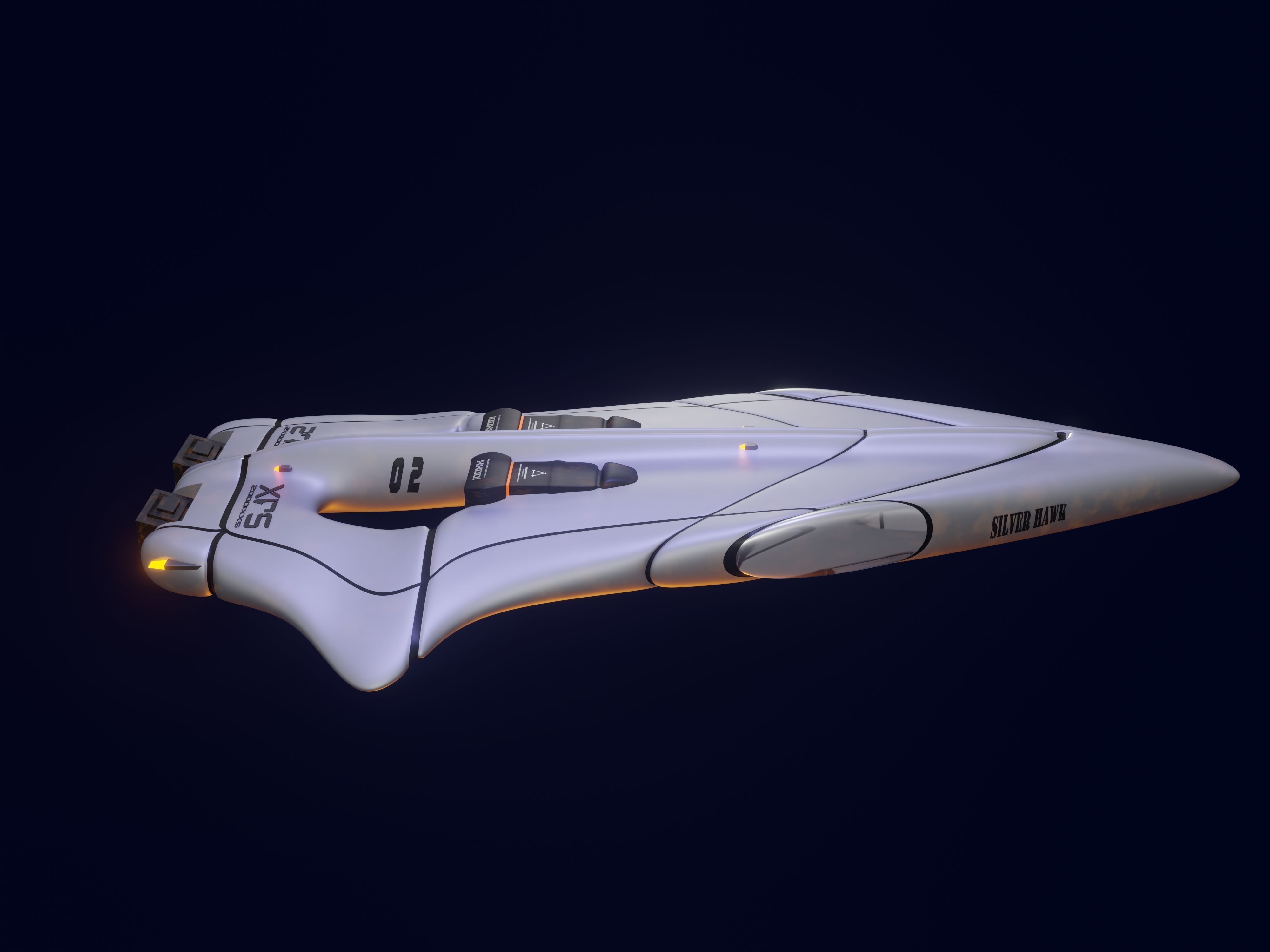 High tech sci-fi spaceship Low-poly 3D model_4