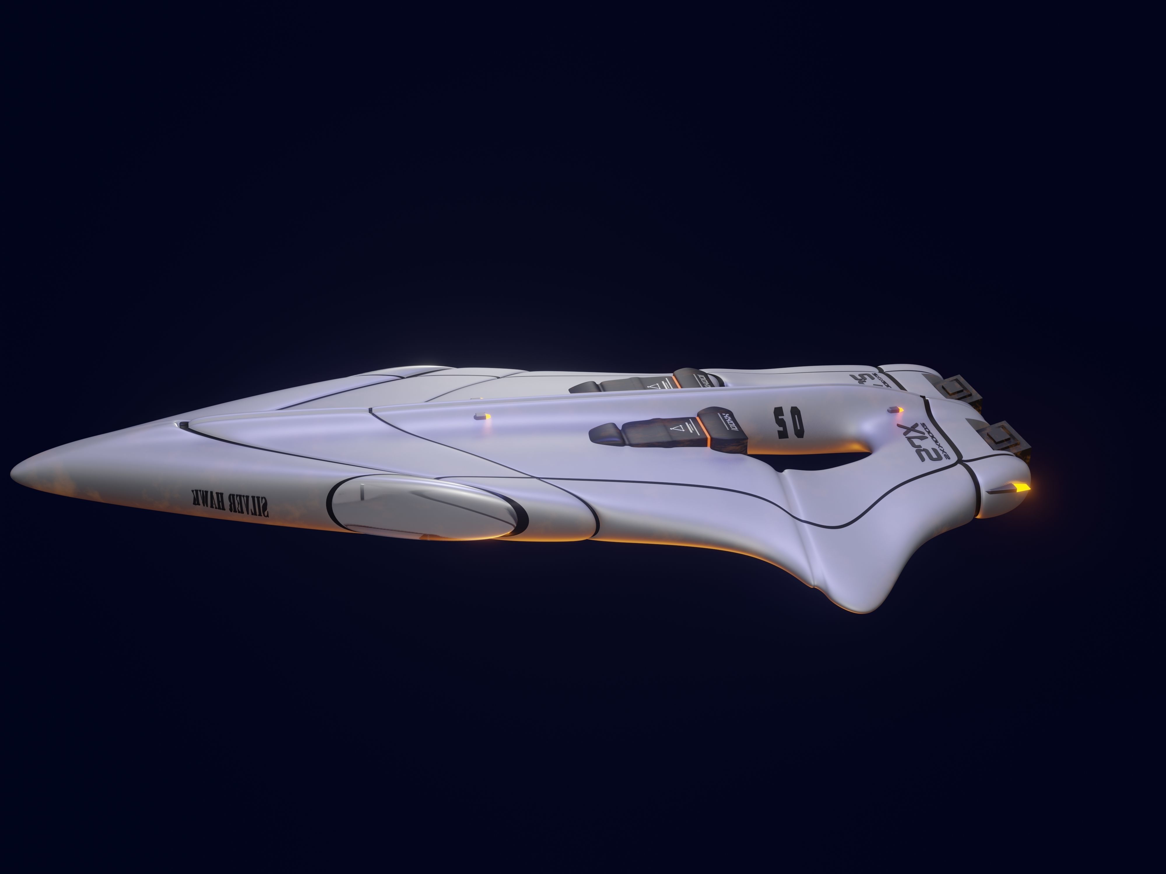 High tech sci-fi spaceship Low-poly 3D model_7