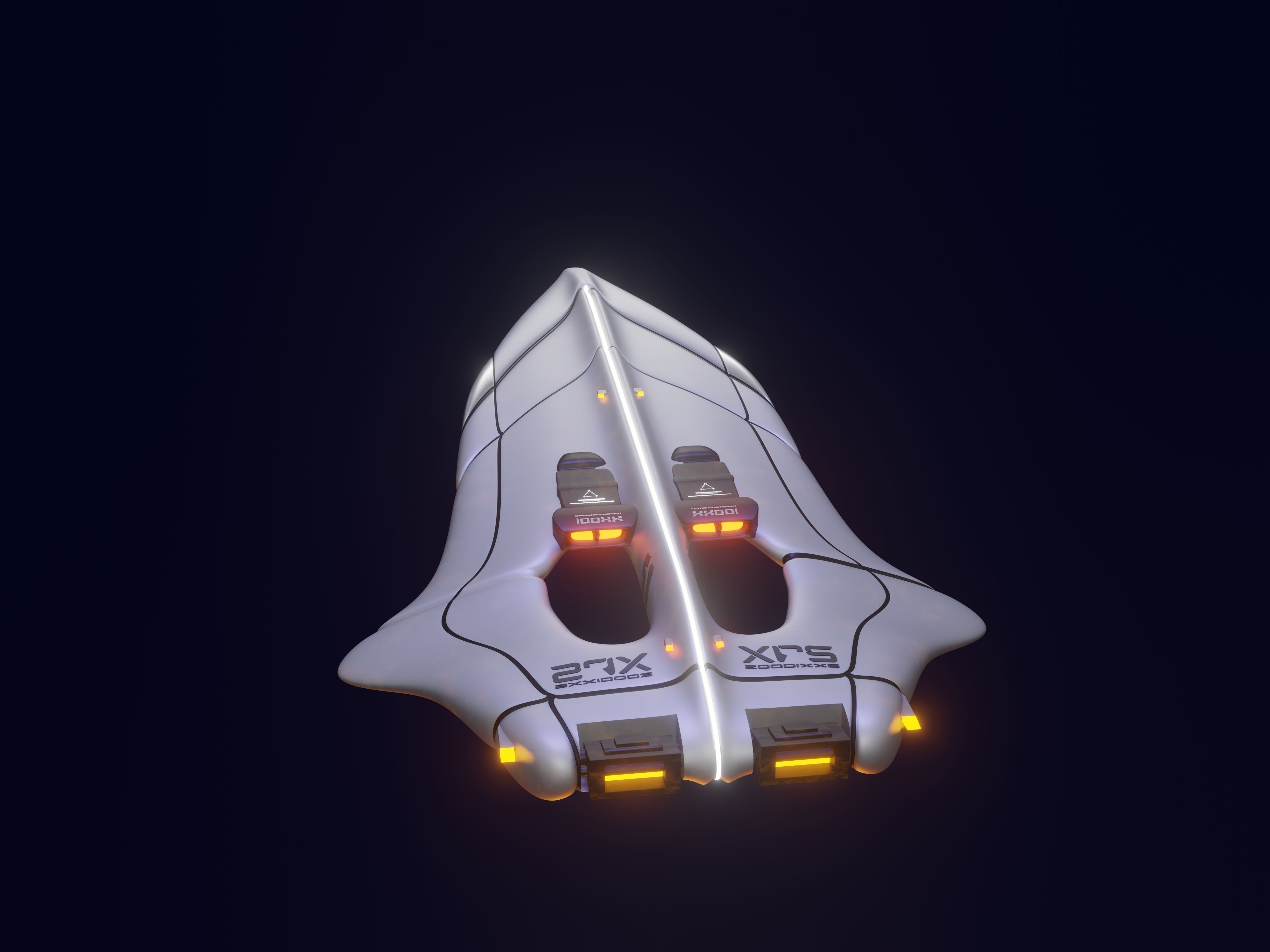 High tech sci-fi spaceship Low-poly 3D model_2