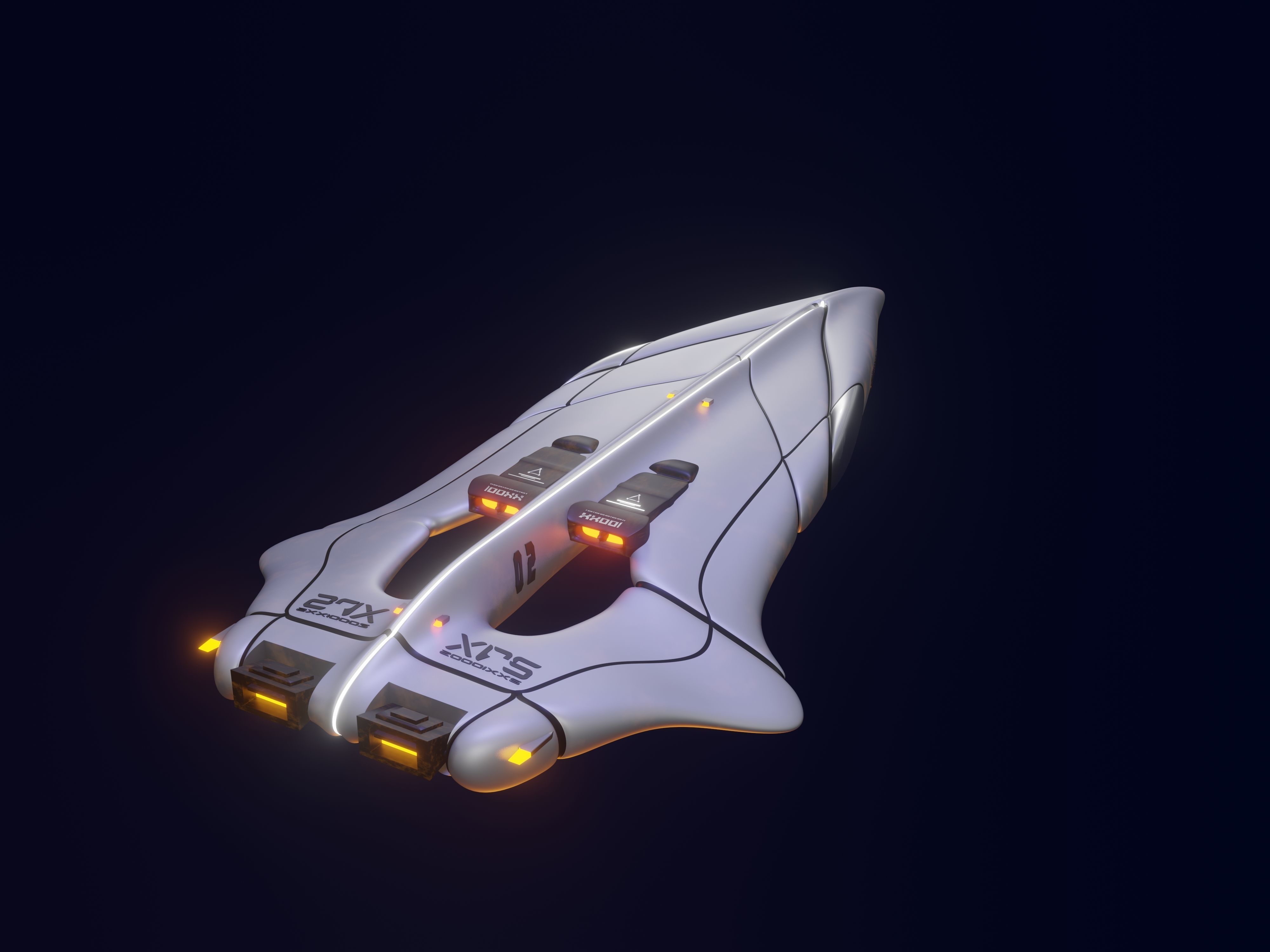 High tech sci-fi spaceship Low-poly 3D model_3