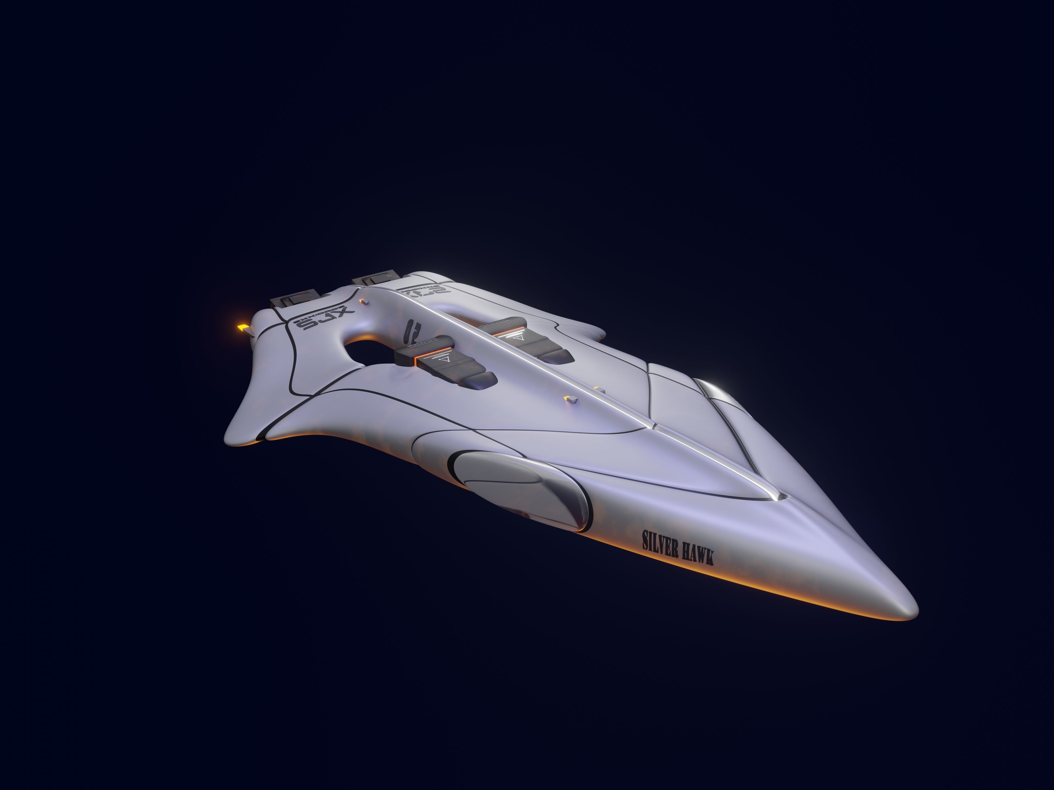 High tech sci-fi spaceship Low-poly 3D model_5