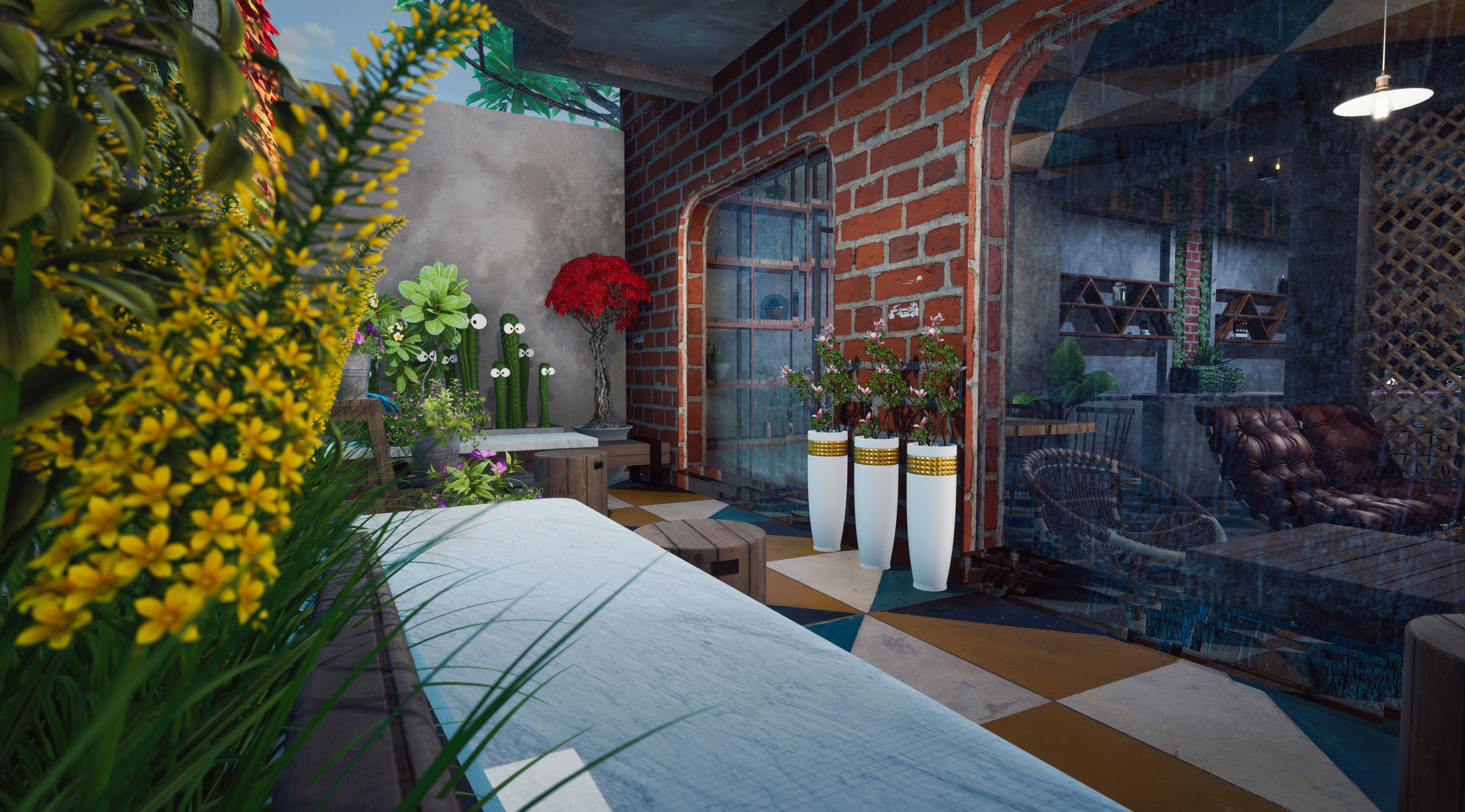 Exterior Coffee Restaurant  Free 3D model_10