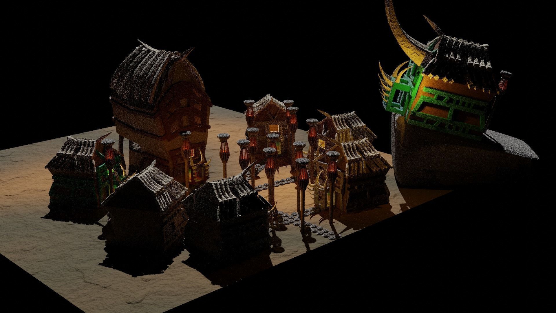scavengers vikings style village 3 main buildings  Low-poly 3D model_1