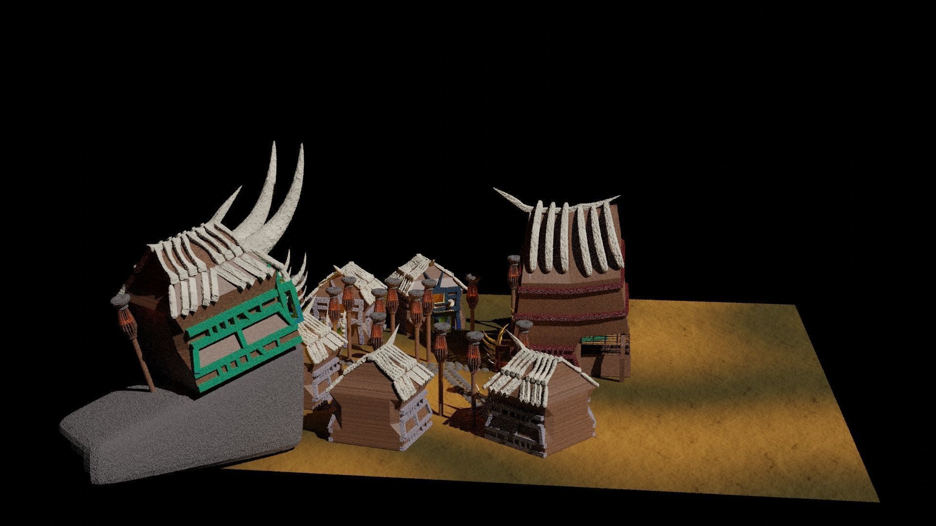 scavengers vikings style village 3 main buildings  Low-poly 3D model_2