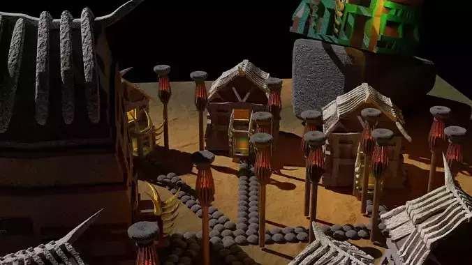 scavengers vikings style village 3 main buildings  Low-poly 3D model