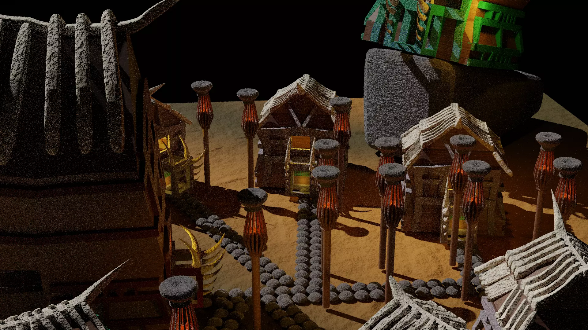 scavengers vikings style village 3 main buildings  Low-poly 3D model_0