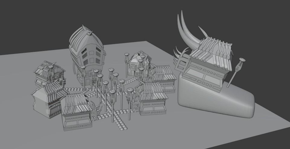 scavengers vikings style village 3 main buildings  Low-poly 3D model_10