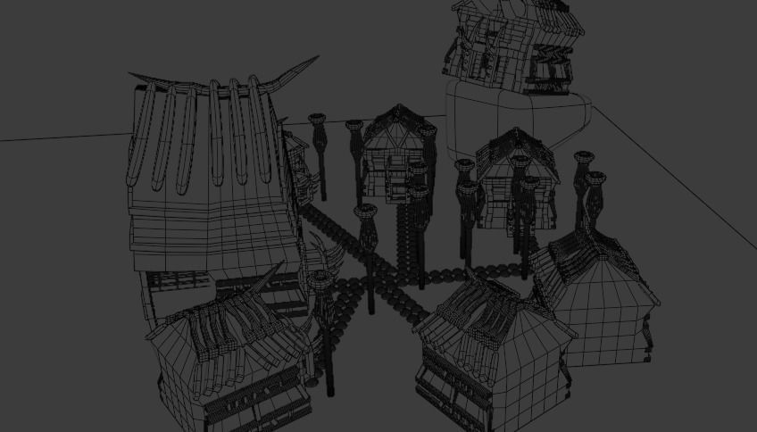 scavengers vikings style village 3 main buildings  Low-poly 3D model_15